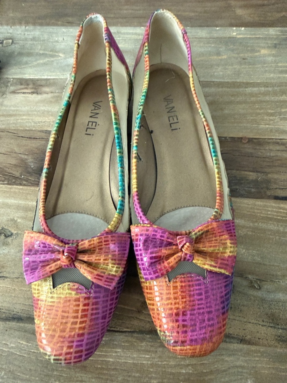 Vaneli Pink and Orange Patterned Bow Flats